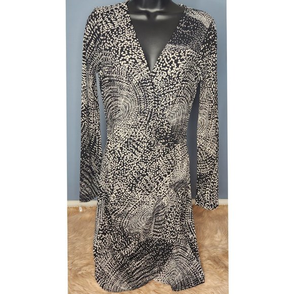 BCBG MAXAZRIA SPOTTED PRINT V-NECK WRAP DRESS-SIZE SMALL - Picture 1 of 4